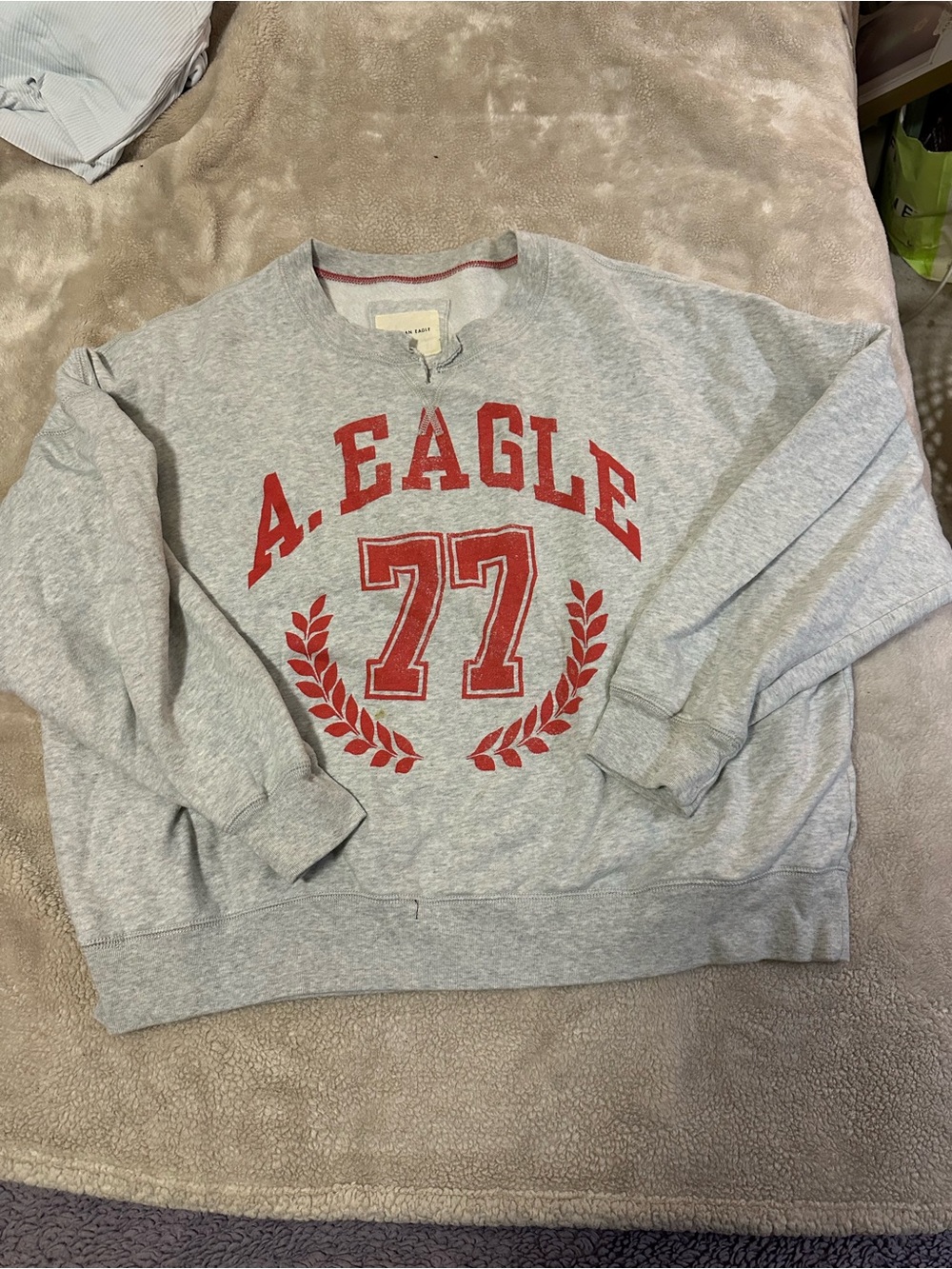 American Eagle Outfitters Light Gray Crewneck Sweatshirt with Red Logo 77